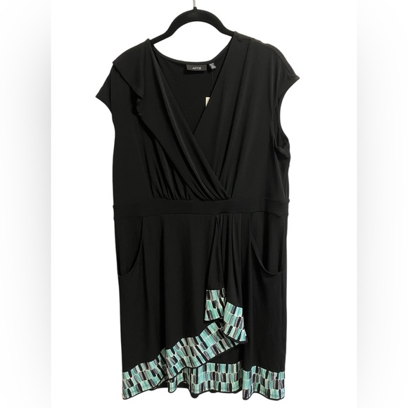 Apt 9 Faux-Wrap Sleeveless Black and green Dress Womens size Petit XL - Picture 1 of 14